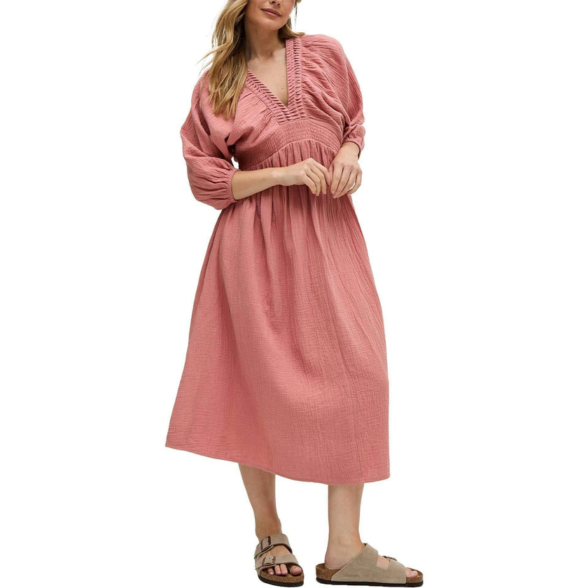 Soipoi Ruched V-Neck Midi Dress