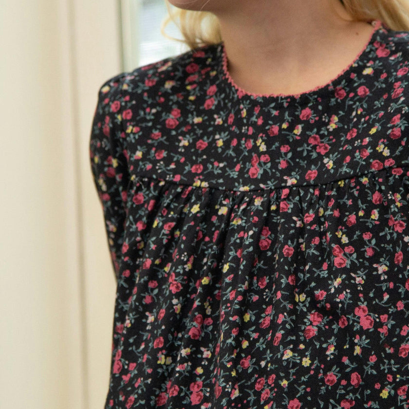 Piper Tiered Dress with Velvet Trim | Ebony Floral