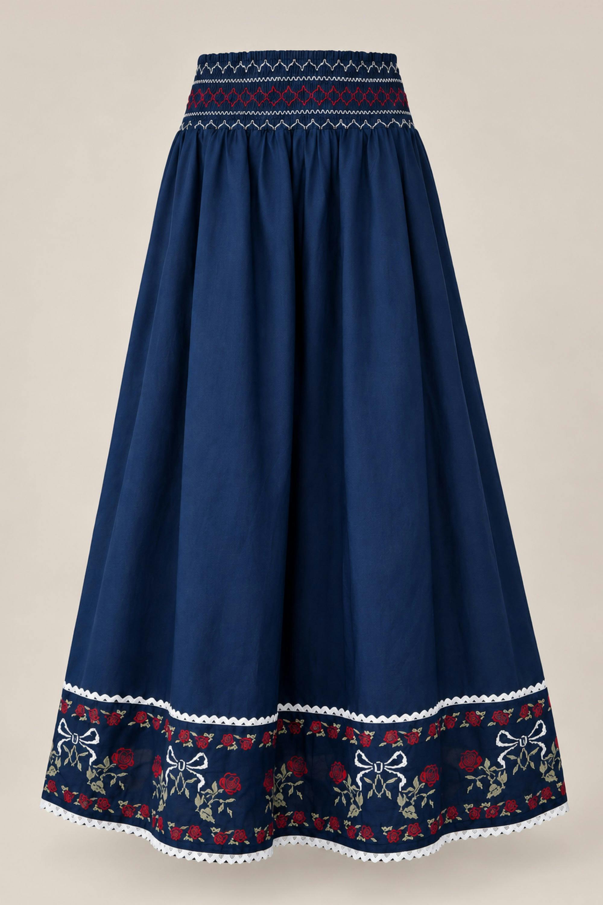 Bluebell Skirt in Sapphire Rosette Embroidery