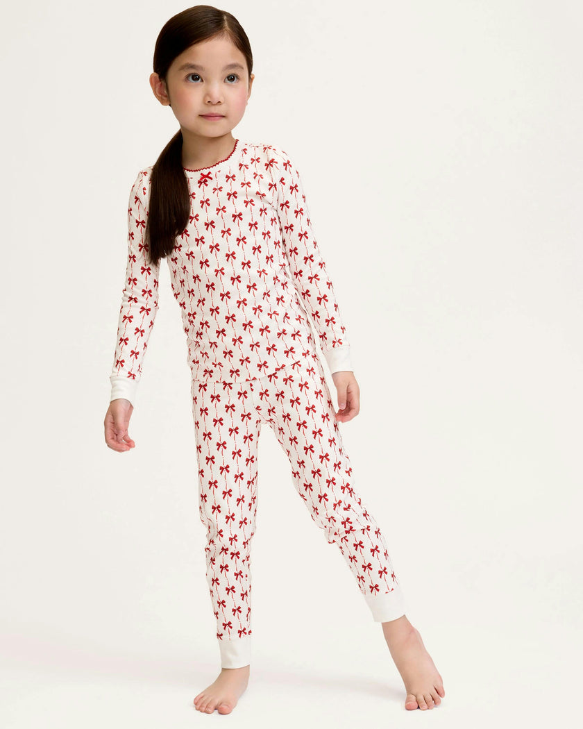 Kid's Pima Snug Fit Pajama Set in Blissful Bows