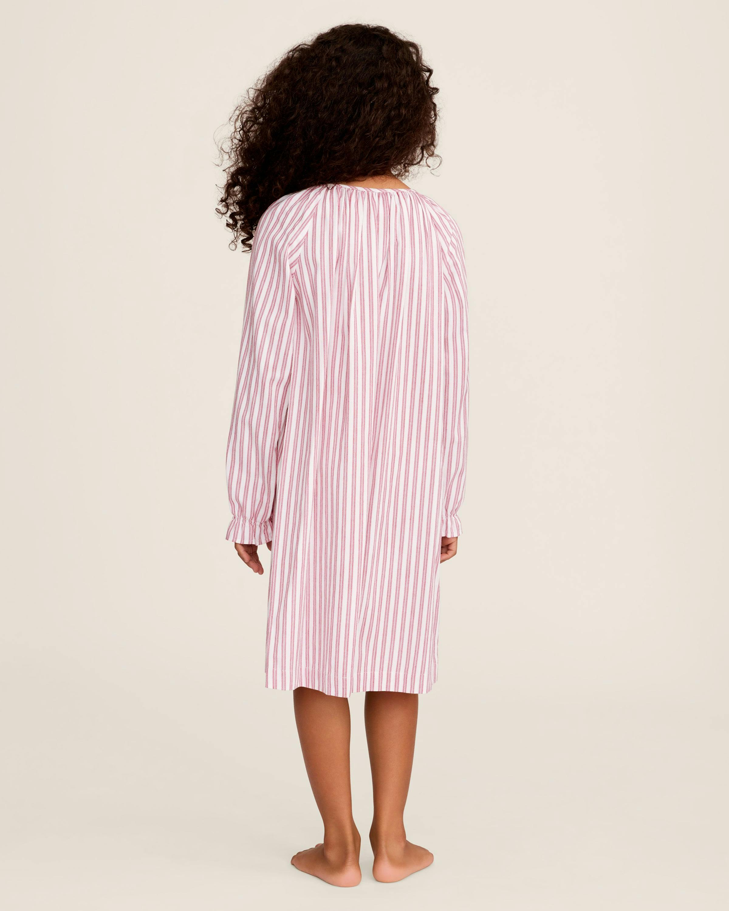 Girl's Twill Delphine Nightgown in Antique Red Ticking