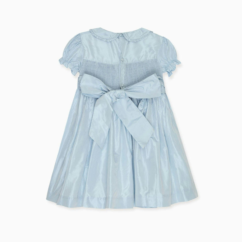 Light Blue Eva Silk Ceremony Girl Hand-Smocked Dress