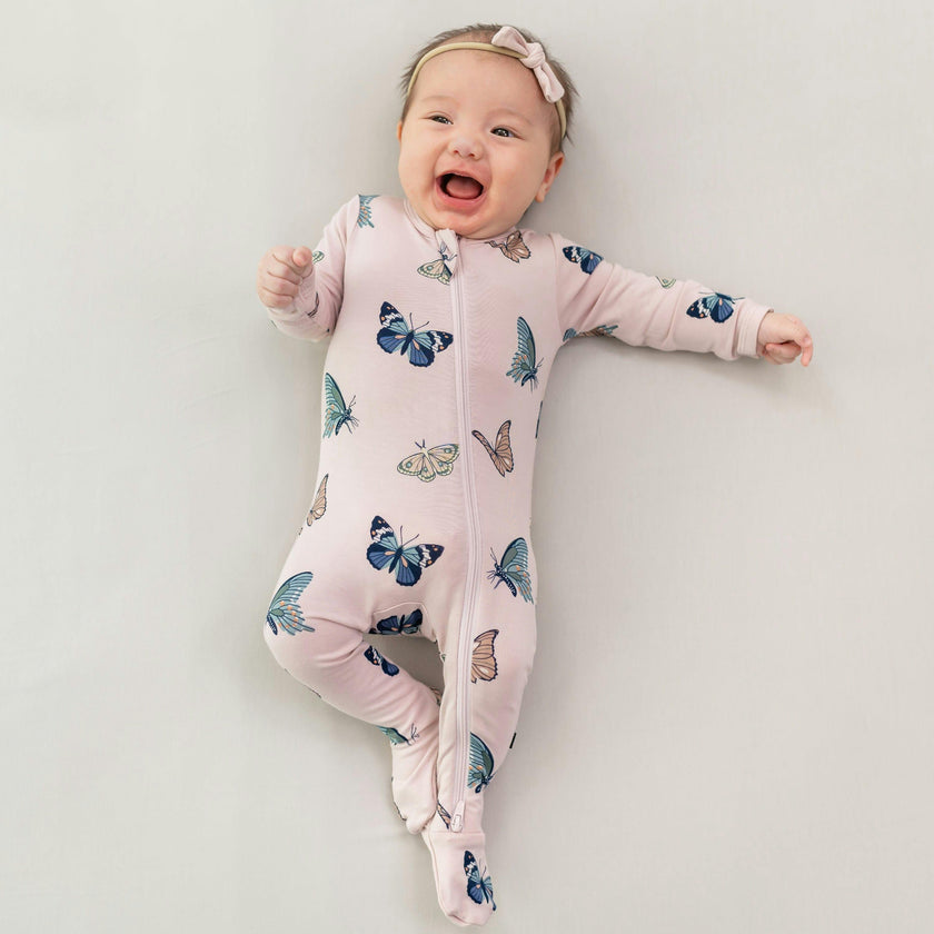 Zippered Footie in Blush Butterfly