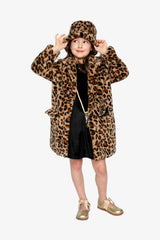 Faux Fur Bucket Hat Brown Leopard Print