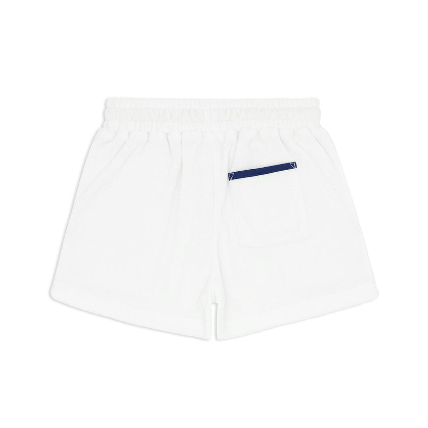 Boys White French Terry Shorts With Navy Trim