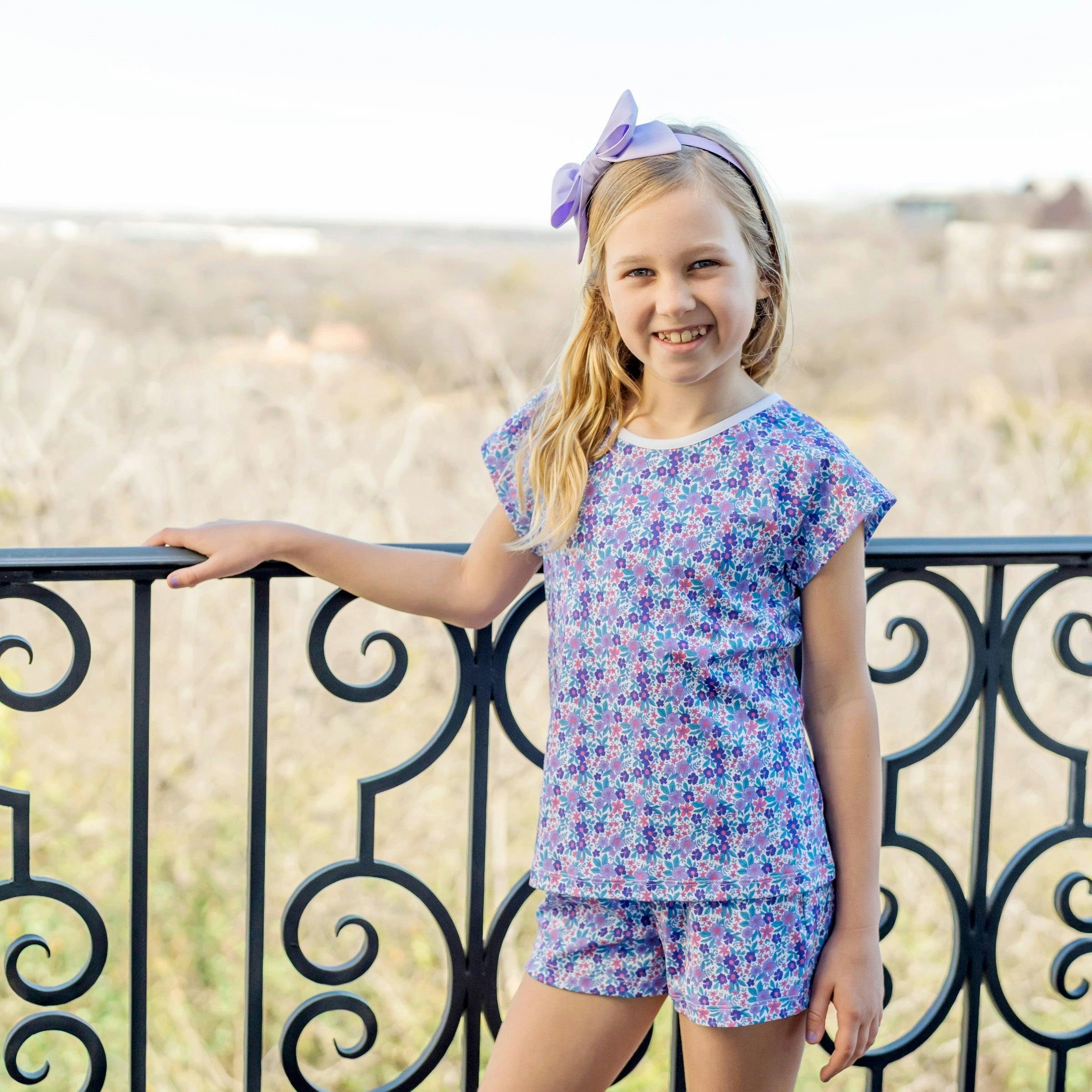 Emery Girls' Short Set - Blackberry Floral