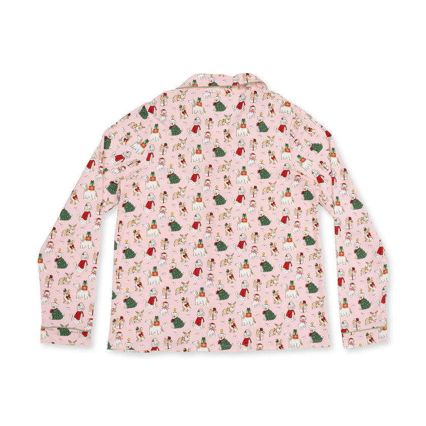 Christmas Dogs Pink - Adult Long Sleeve Coat Style and Pant with Pockets