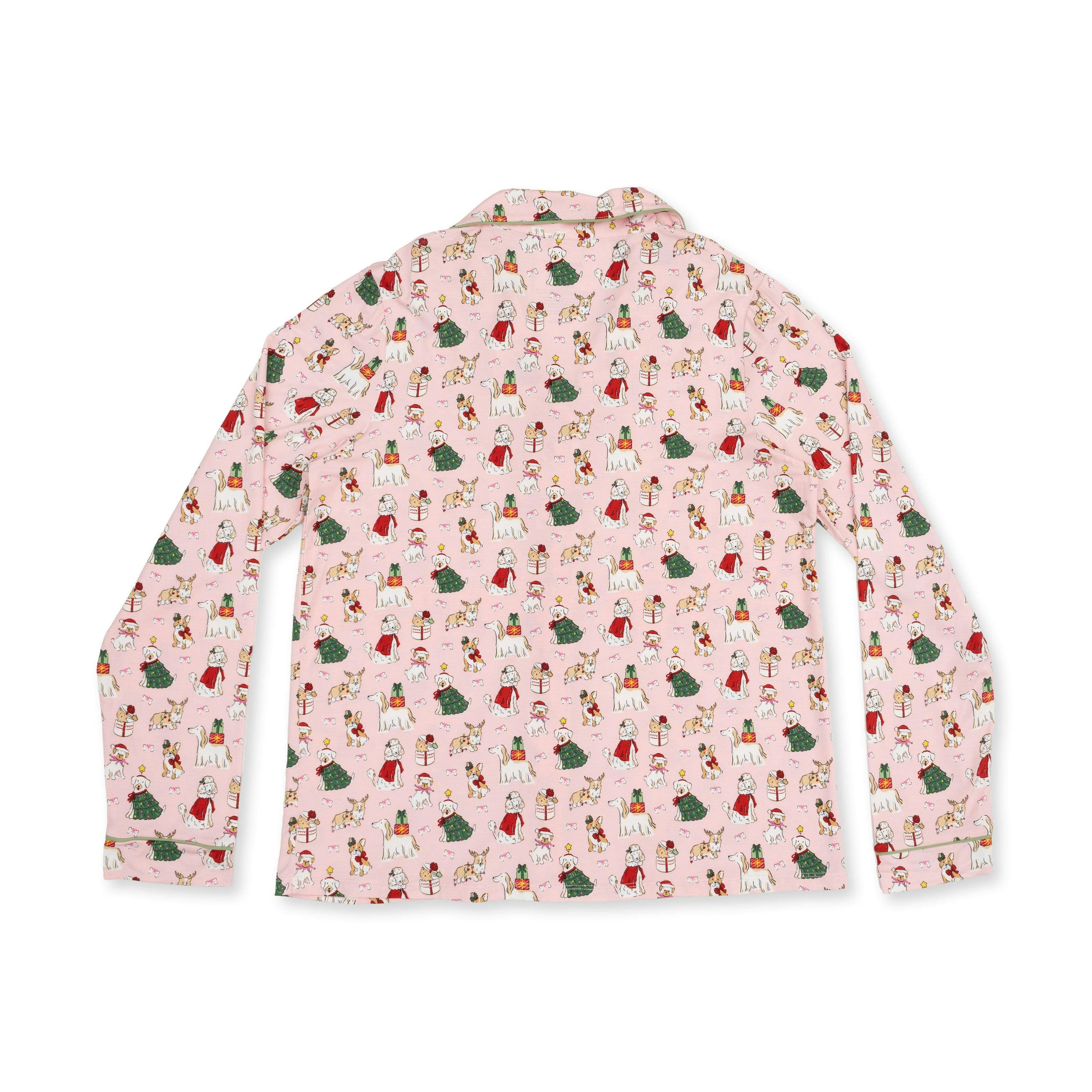 Christmas Dogs Pink - Adult Long Sleeve Coat Style and Pant with Pockets