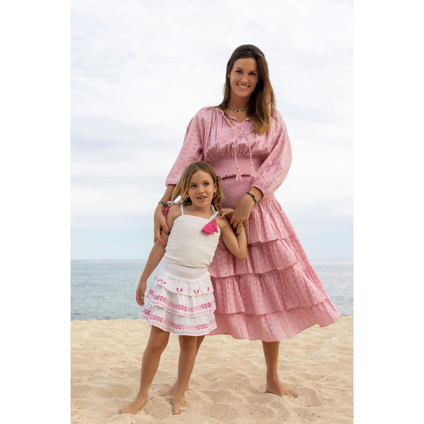 Karmin Womens Ruffle Skirt Blush Pink Eyelet, Pink Eyelet