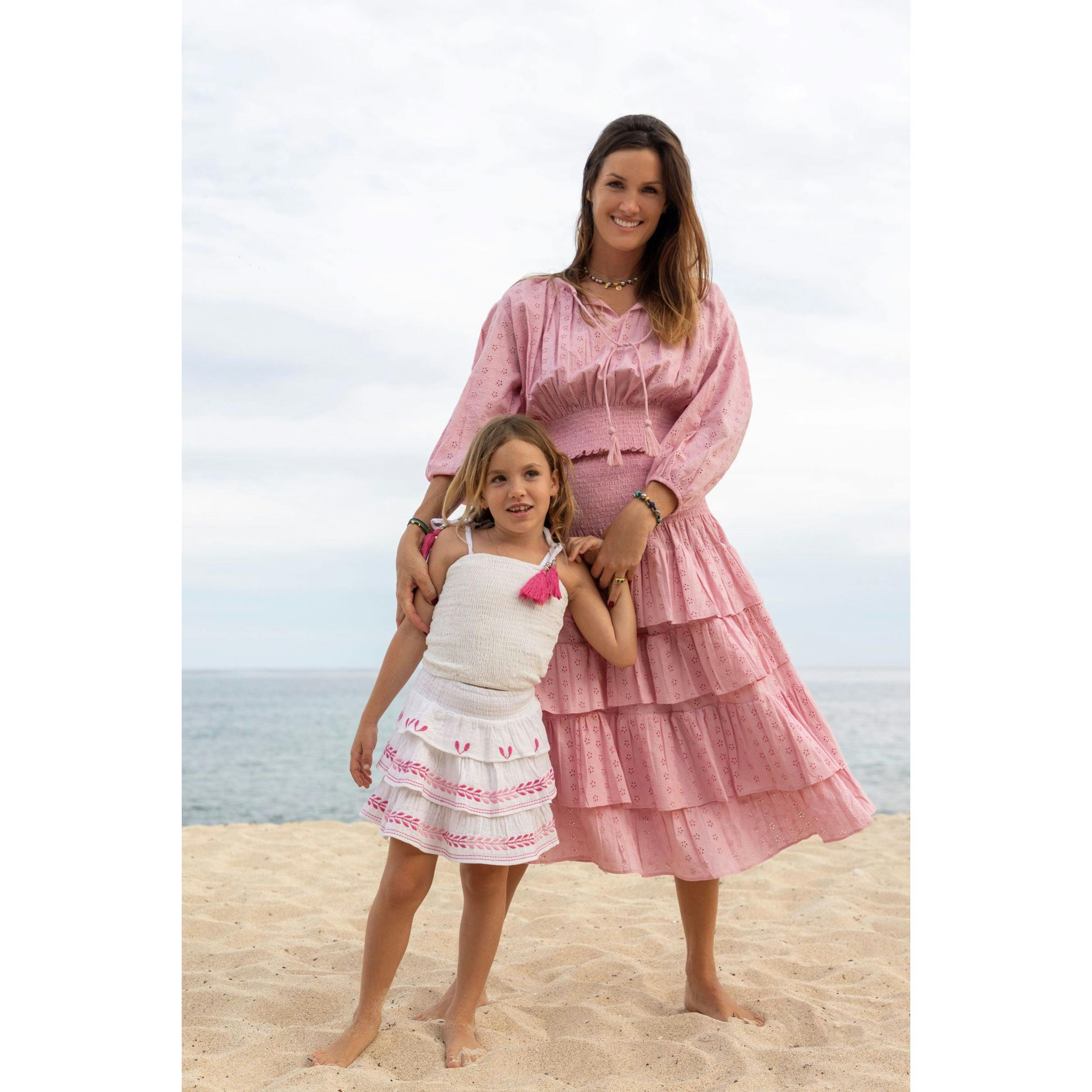 Karmin Womens Ruffle Skirt Blush Pink Eyelet, Pink Eyelet