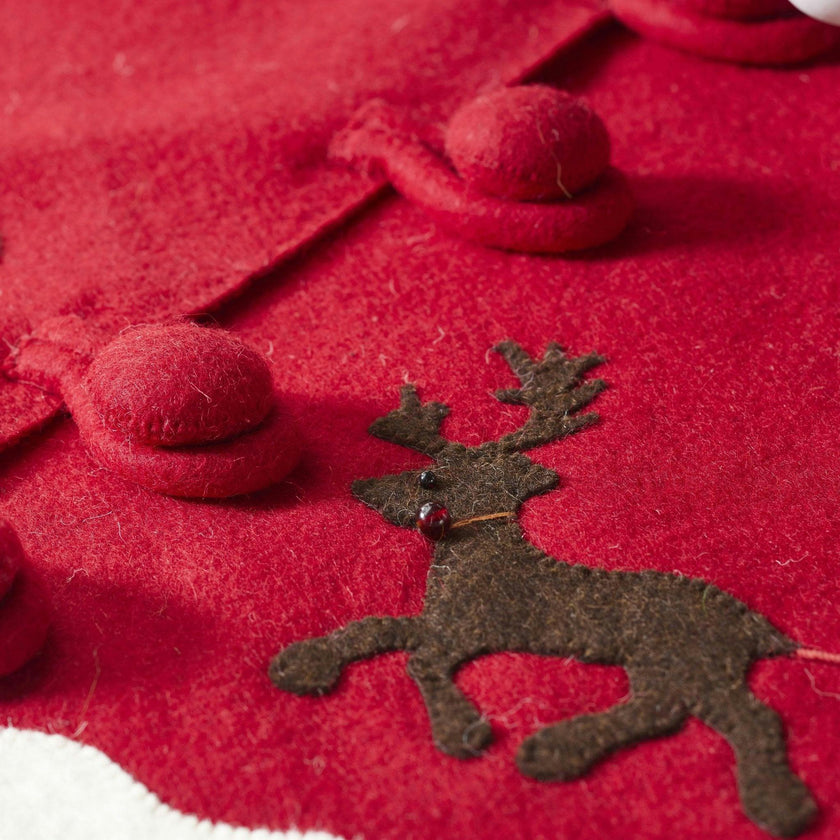Handmade Felt Sleigh and Reindeer Red Christmas Tree Skirt 60"