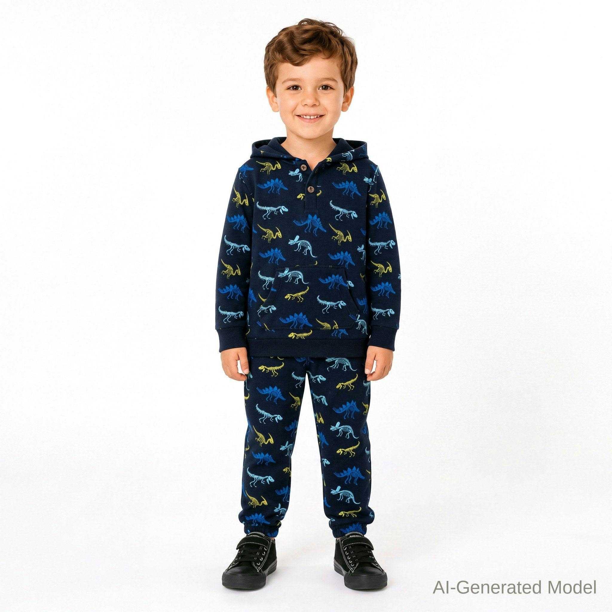 Kids (2-4) French Terry Hoodie & Jogger Set | Dino Adventure
