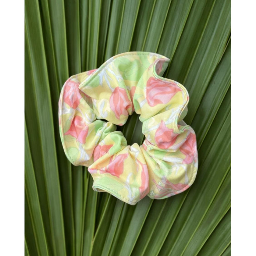 Scrunchie in Yellow with Pink Bougainvillea