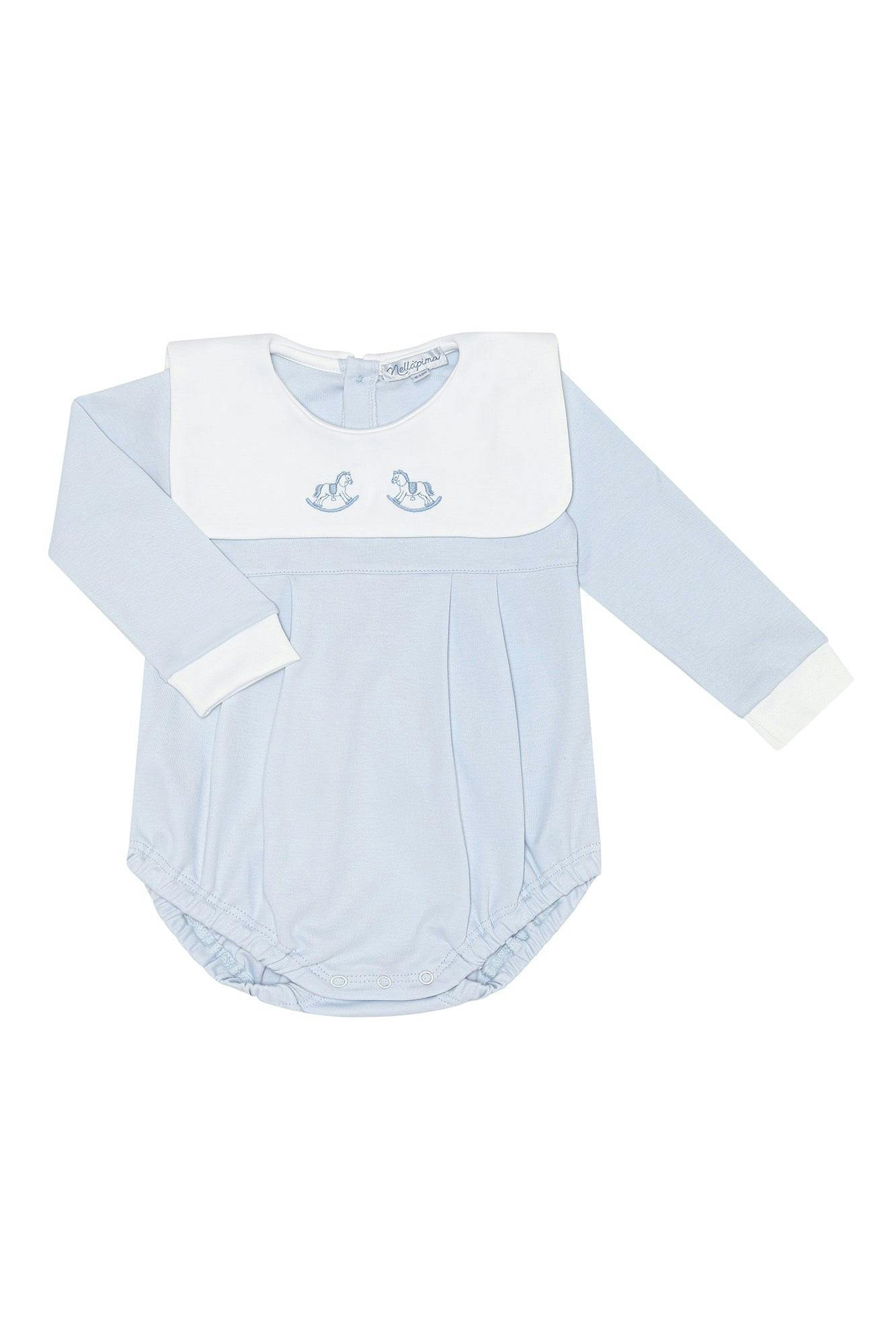 Blue Rocking Horse Embroidered Bubble LS