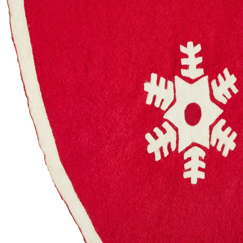 Handmade Snowflakes Red Christmas Tree Skirt Felt 60" / 72"