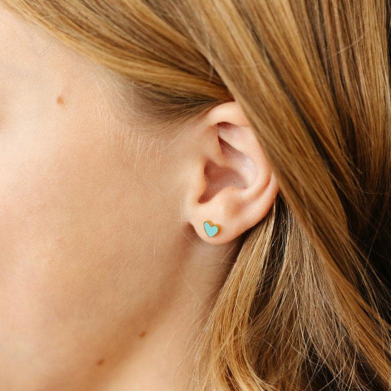Enamel Turquoise Heart Stud