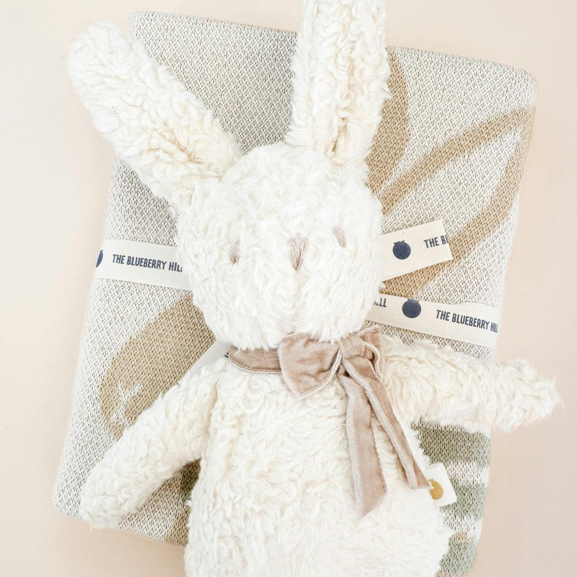 Pastel Bunny Blanket and Plush Toy Taupe Gift Set