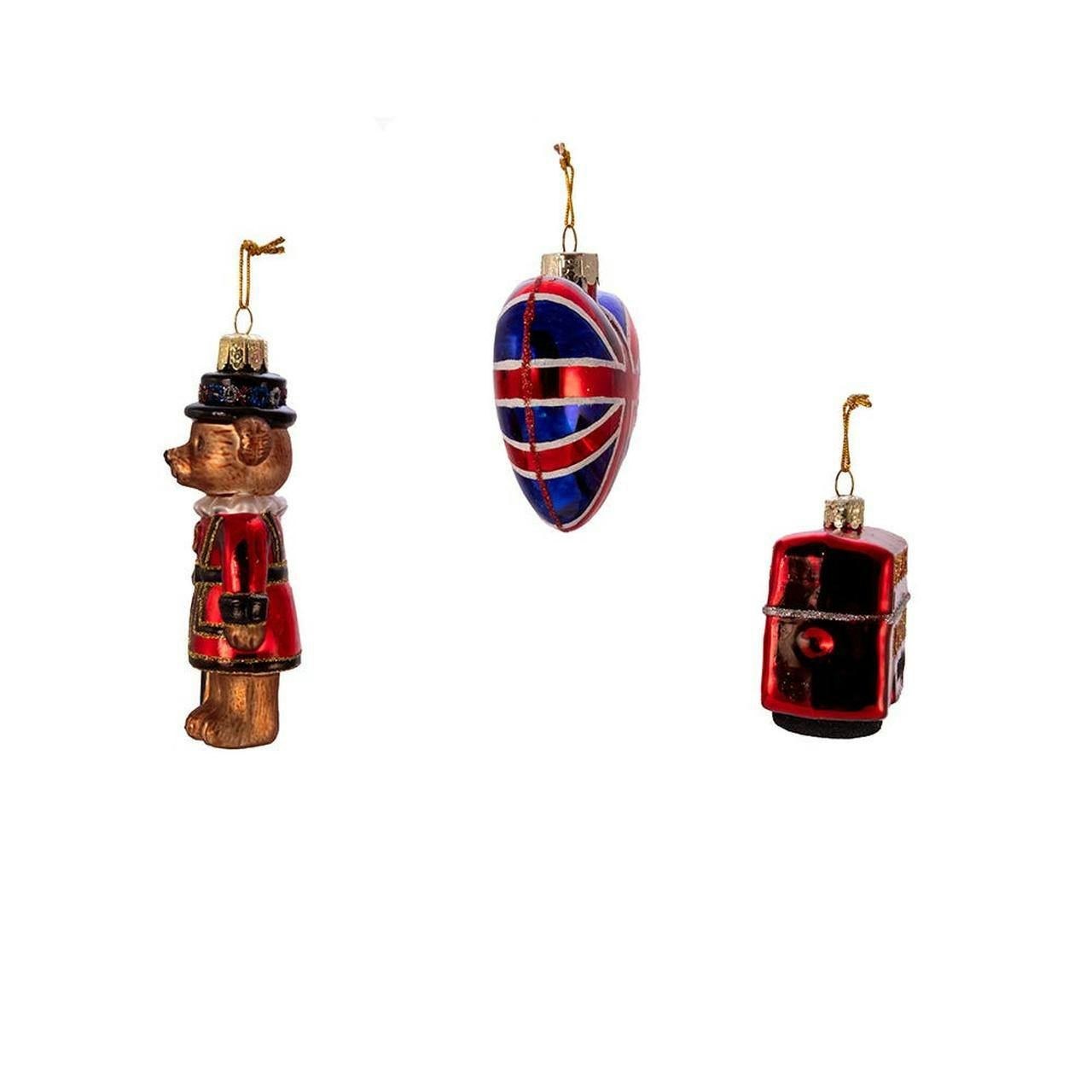 Kurt Adler 4.5-Inch Britain Inspired Glass Ornaments, Set of 3