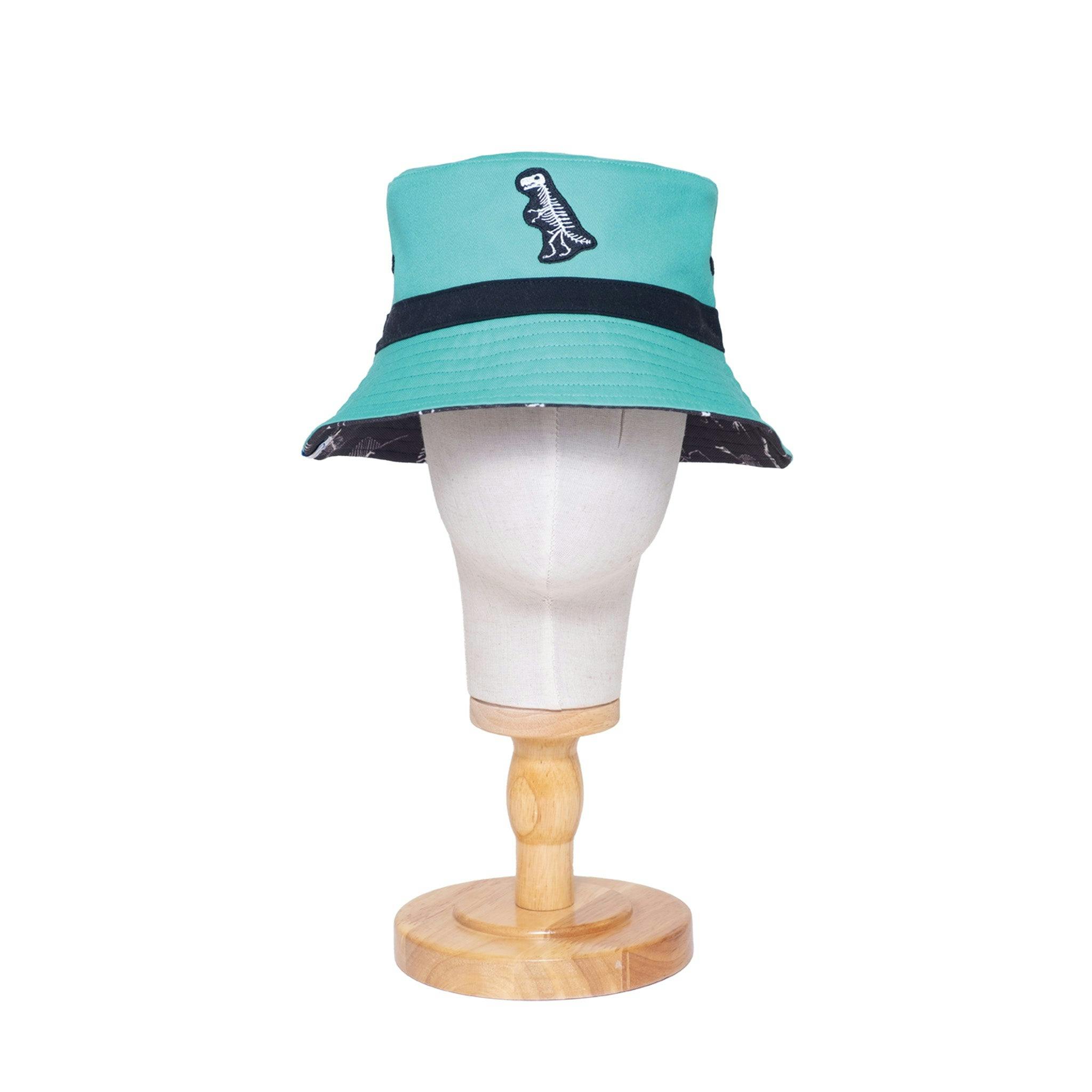 Reversible Glow-in-the-Dark Bucket Hat – Dino Skeleton Bones