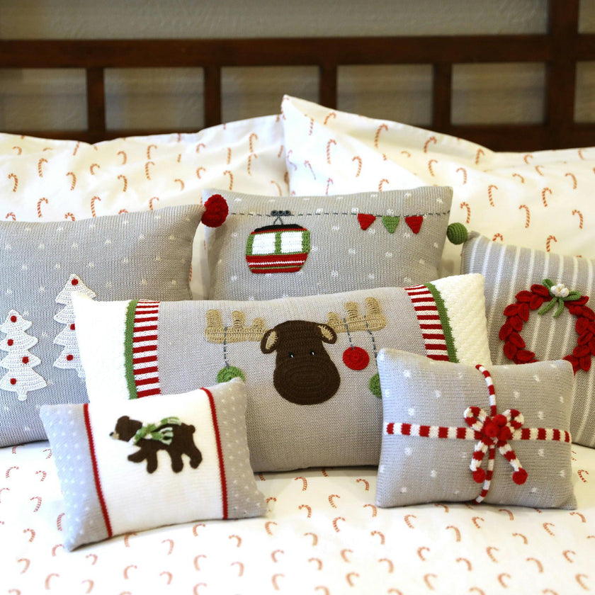 Three Tree Pillow with Pom Poms