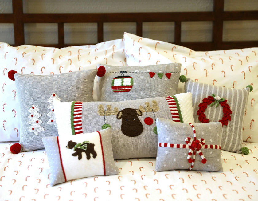 Three Tree Pillow with Pom Poms