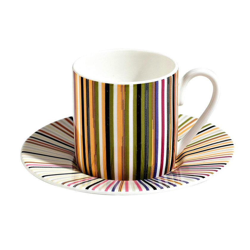 Coffee Cup & Saucer Stripes Set of 2 In Luxury Box Jenkins 156 Diam. 2.3"