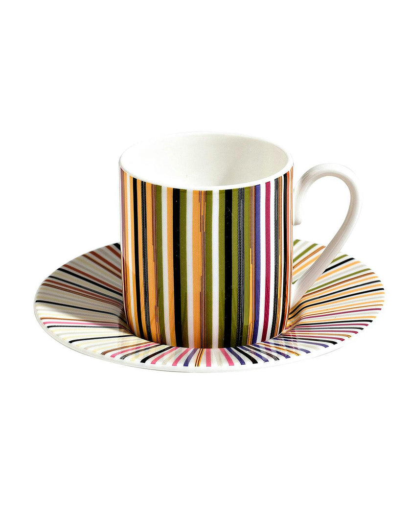 Coffee Cup & Saucer Stripes Set of 2 In Luxury Box Jenkins 156 Diam. 2.3"