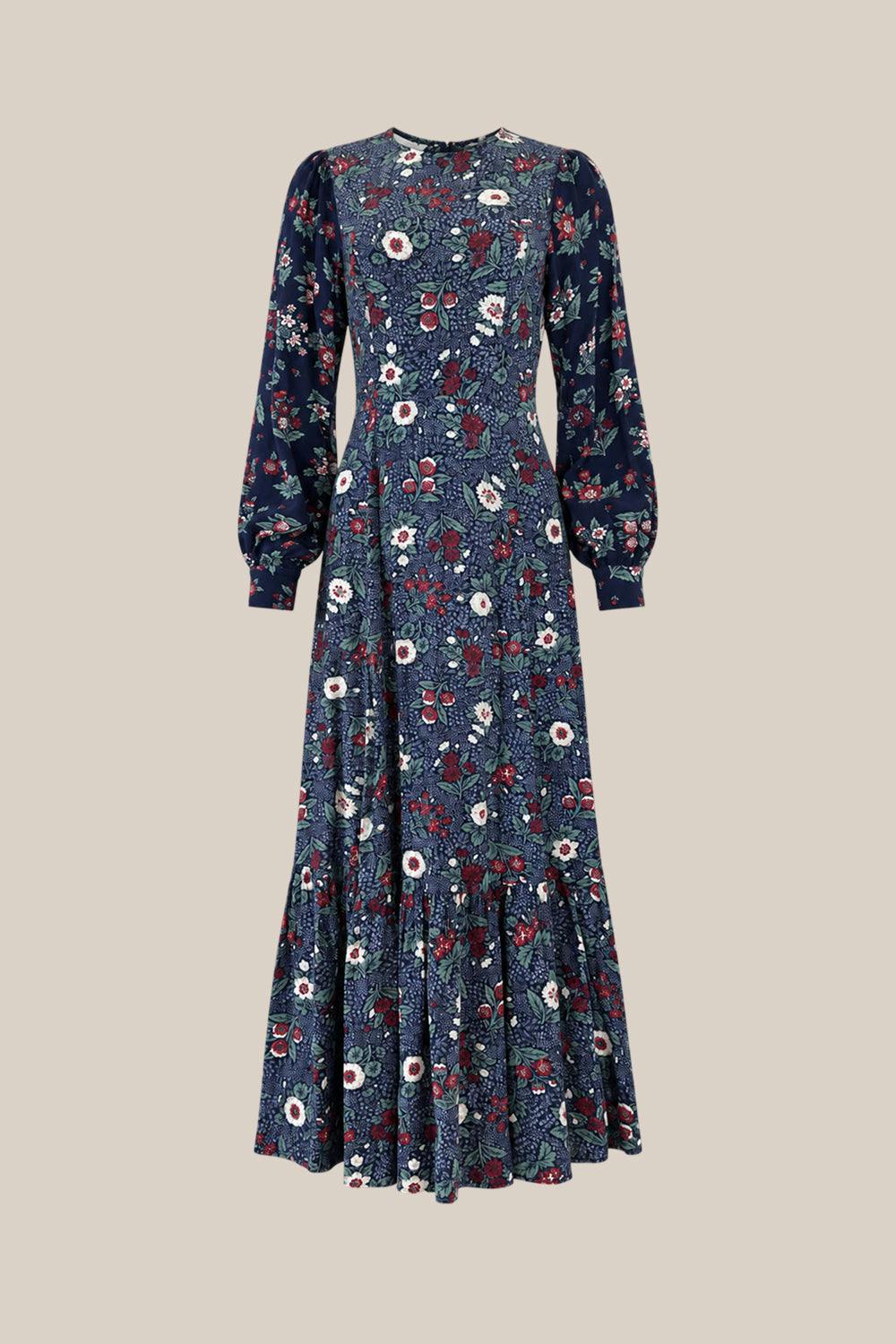 Soleil Dress in Navy Etched Bloom
