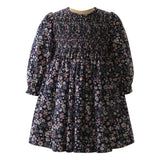 Rose Print Ruched Elastic Sleeve Frill Dress