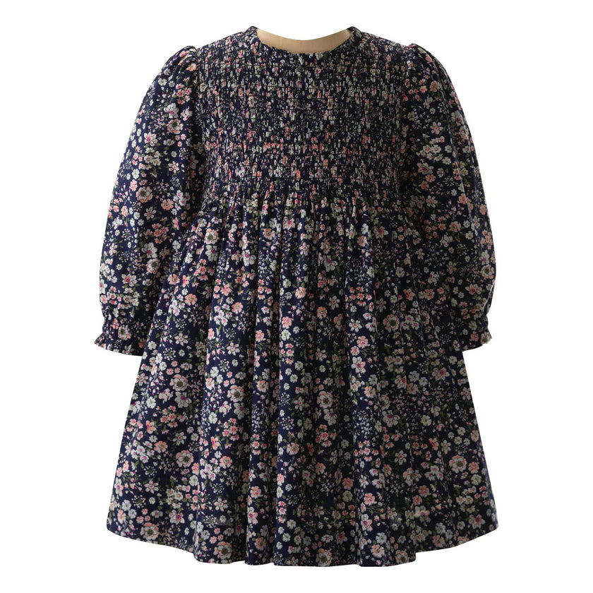 Rose Print Ruched Elastic Sleeve Frill Dress