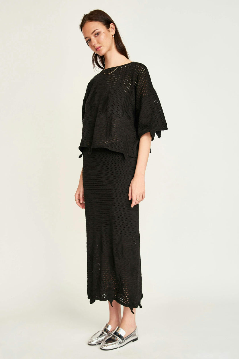 Lokaro Pointelle Skirt in Black