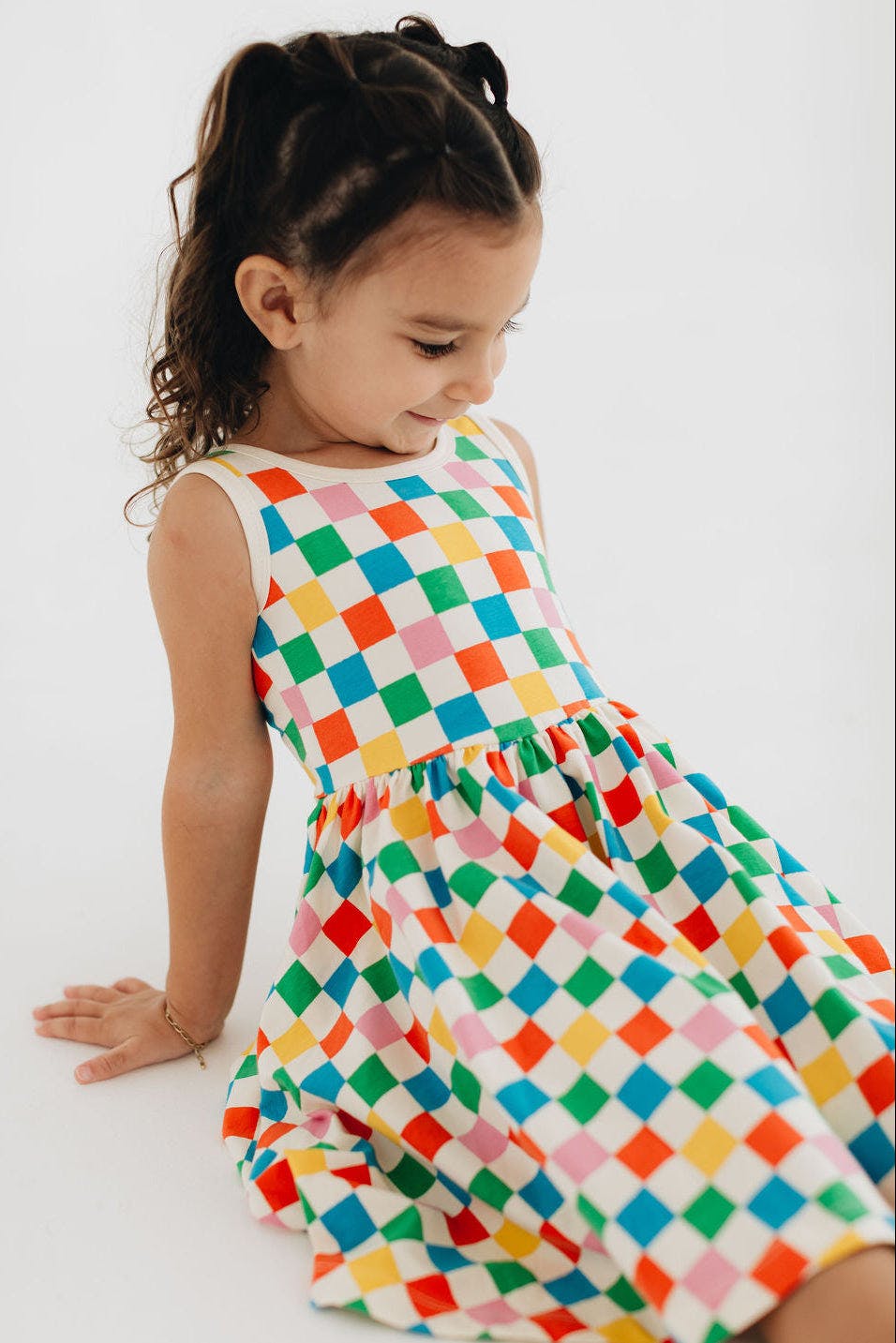 Sleeveless Twirl Dress in Party Checkers
