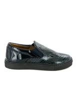 Leather Slip On Sneakers, Black & Dark Blue