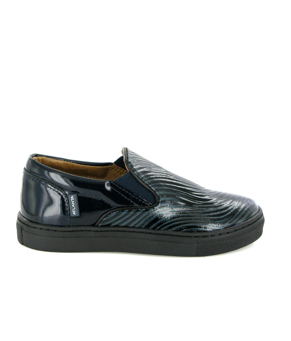 Leather Slip On Sneakers, Black & Dark Blue