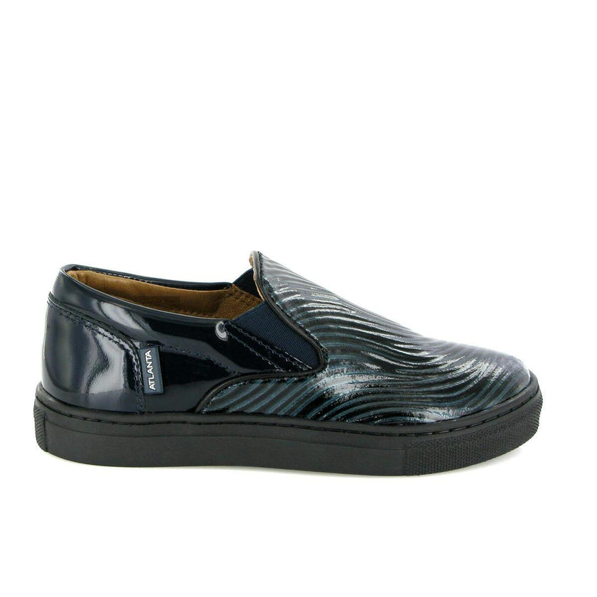 Leather Slip On Sneakers, Black & Dark Blue