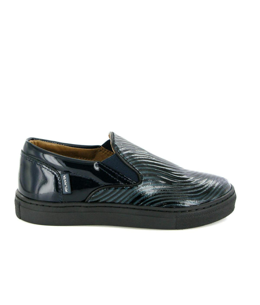 Leather Slip On Sneakers, Black & Dark Blue