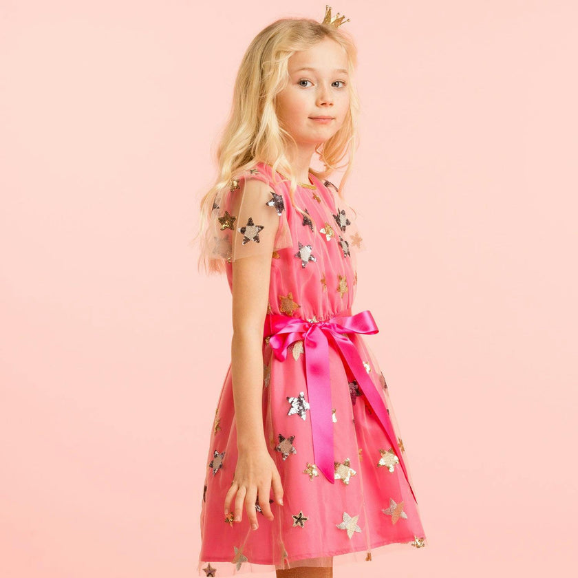 Aster Sequin Star Tulle Girls Party Dress