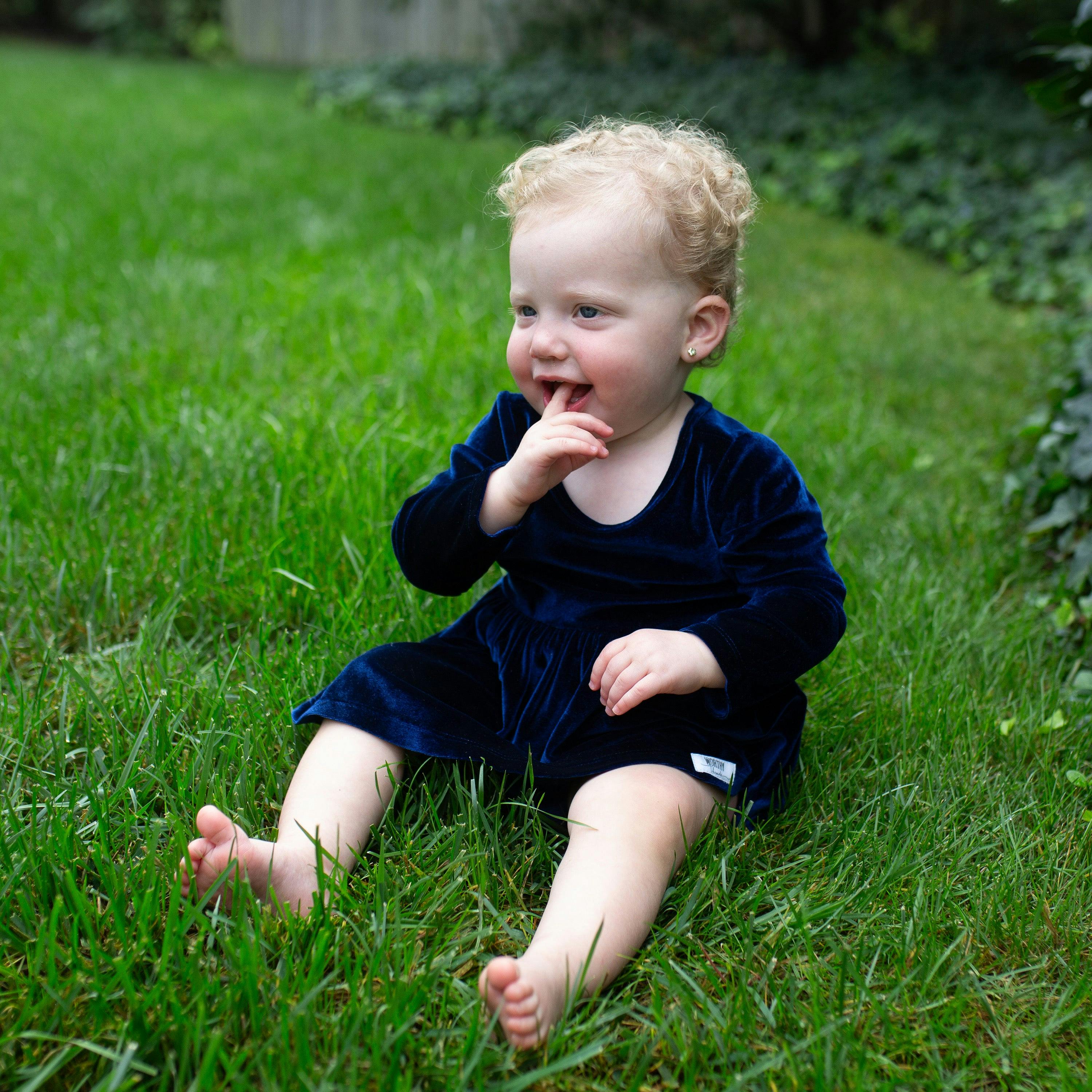 Long Sleeve Bubble Romper in Navy Velvet FW25