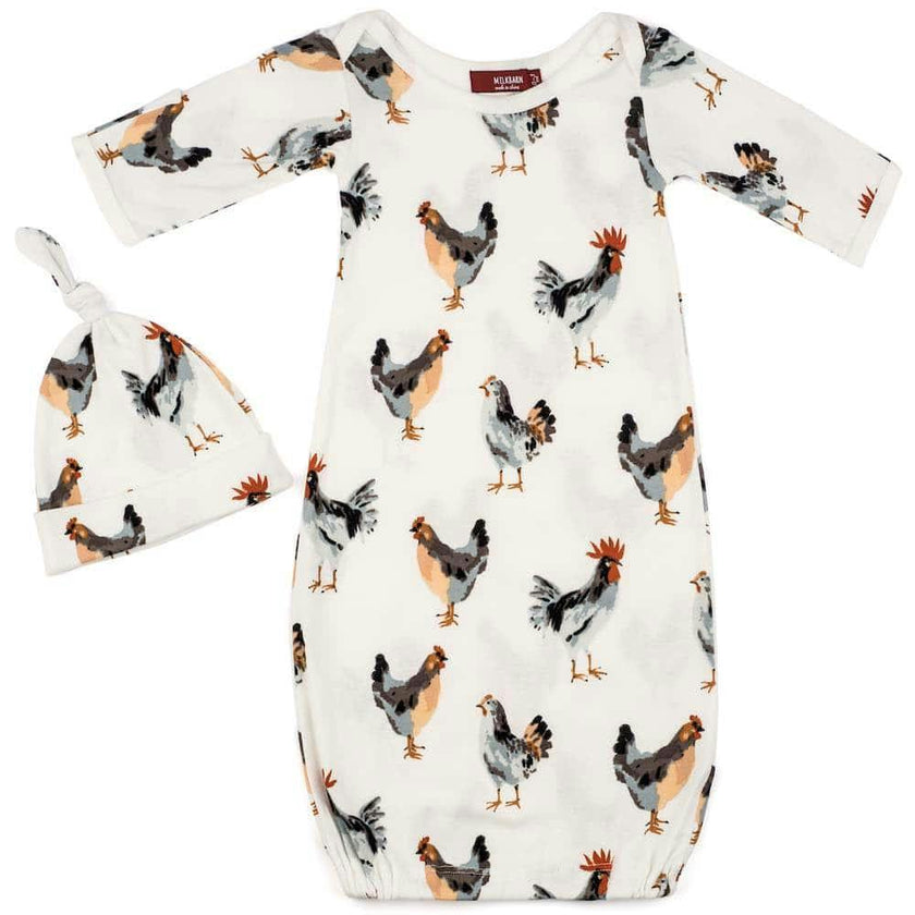 Organic Cotton Newborn Gown & Hat Set