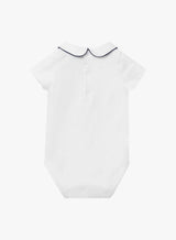 Baby Short-Sleeved Milo Bodysuit in White/Navy
