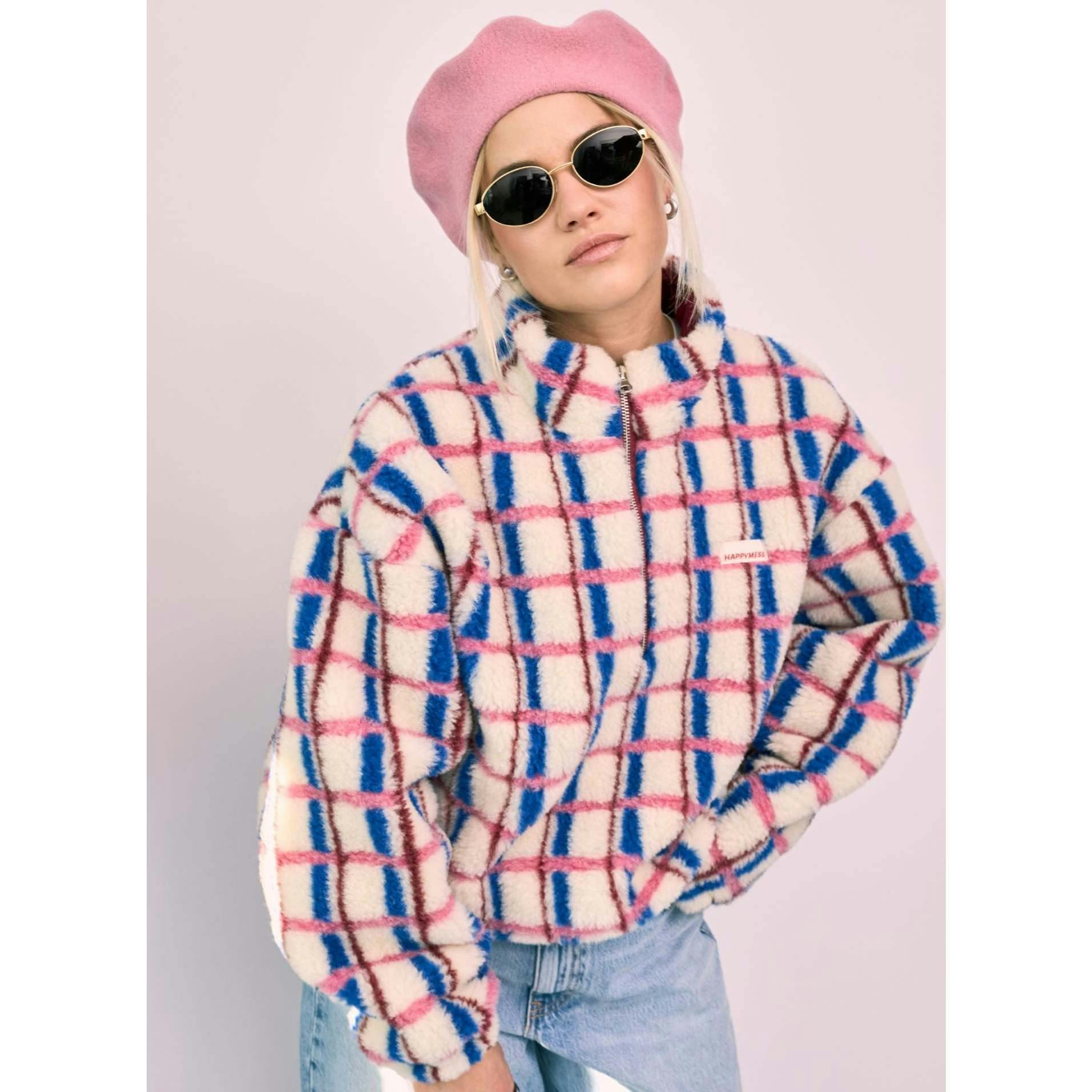 women's wool beret - pink hearts