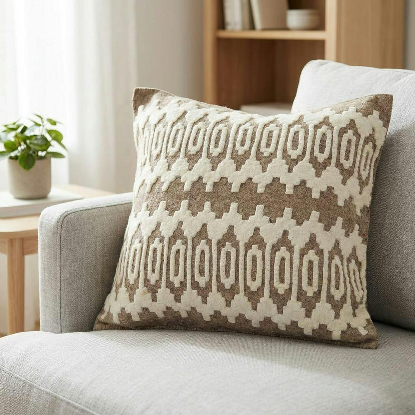 Hand Felted Wool Pillow - Scandinavian Design Gray - 20"