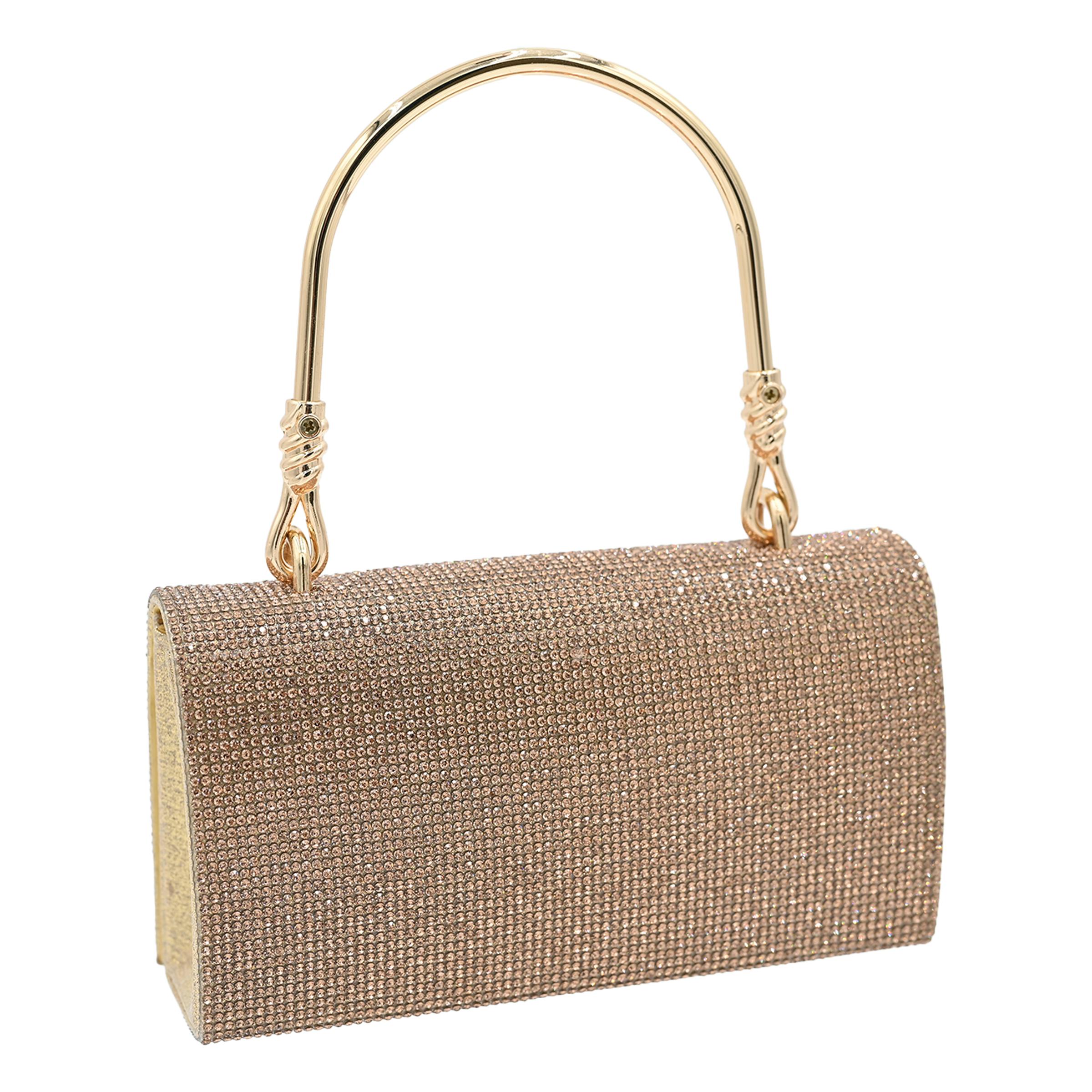 Gold Rhinestone Foldover Handbag