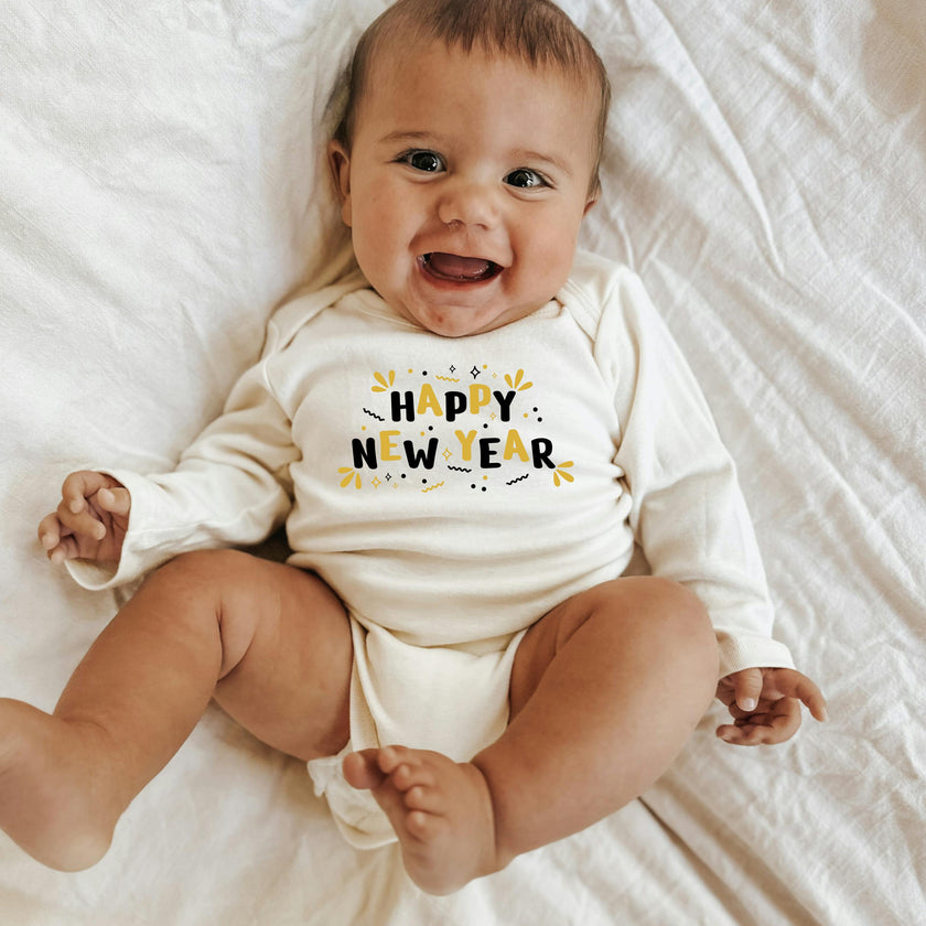 Happy New Year Organic Baby Bodysuit Long Sleeve
