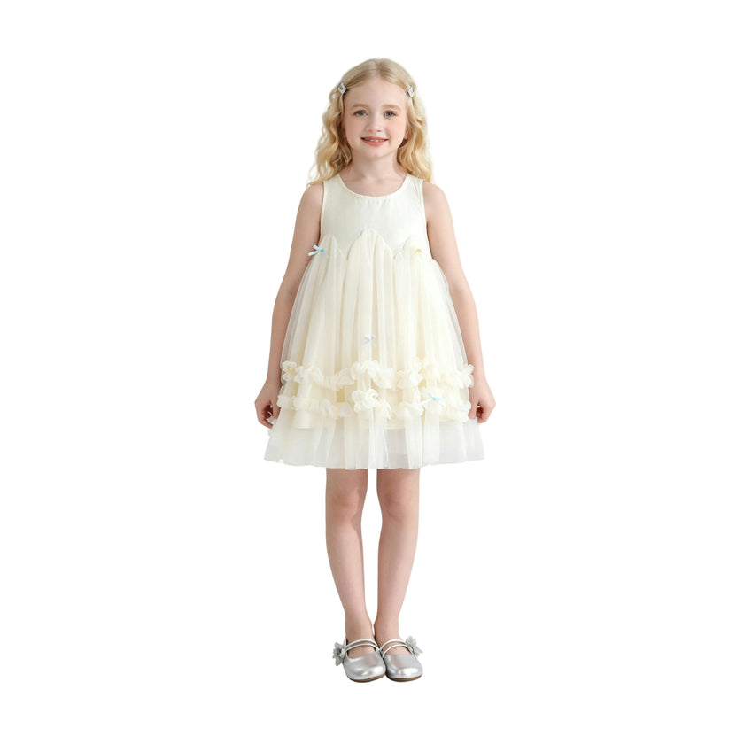 Cream Genevieve Pleated Tulle Dress