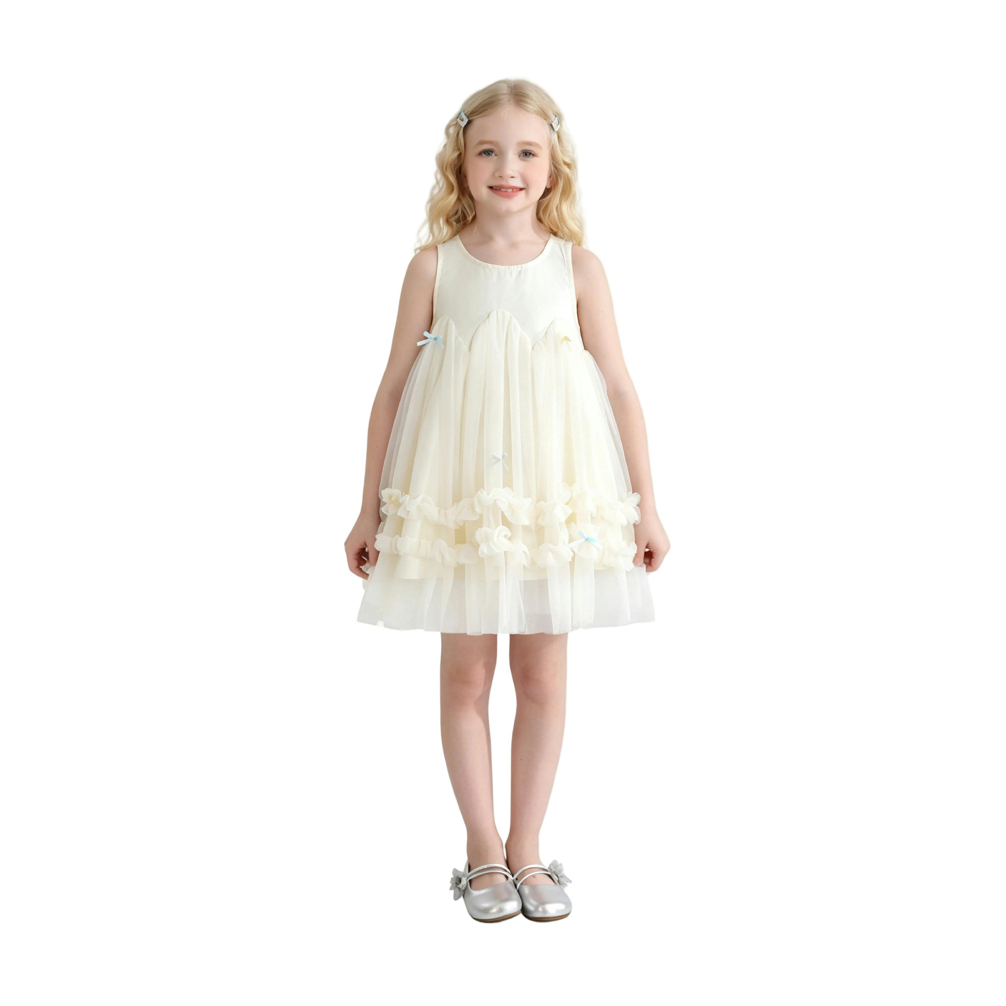 Cream Genevieve Pleated Tulle Dress