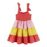 Girls Layered Gauze Dress | Color Blocked