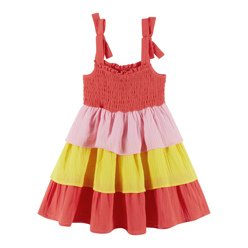 Girls Layered Gauze Dress | Color Blocked