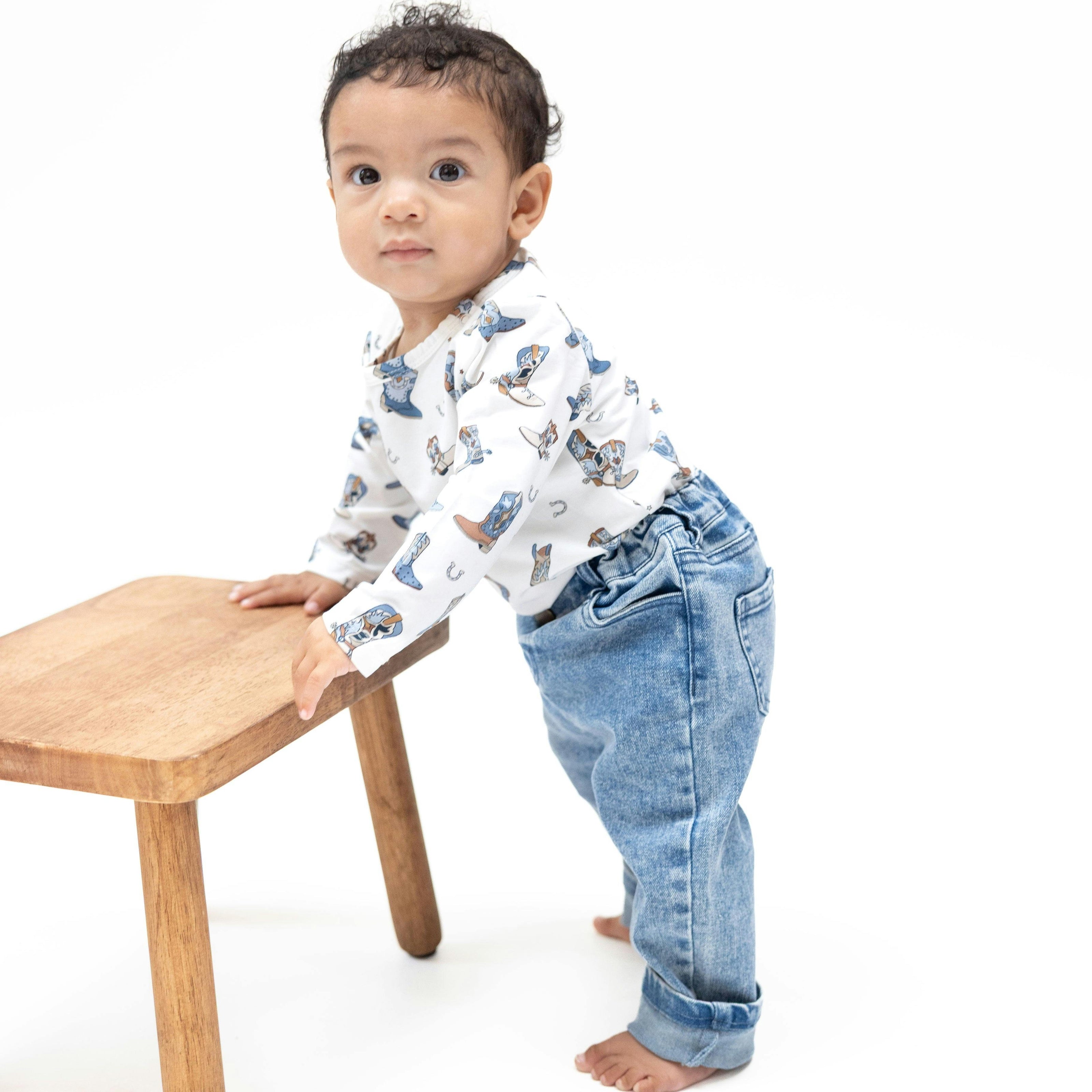 Old School Blue Stretch Denim - Adjustable Pants