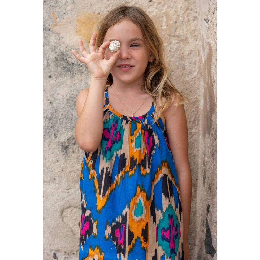 Mini Chantal Girls Dress Fiesta Blue Ikat, blue